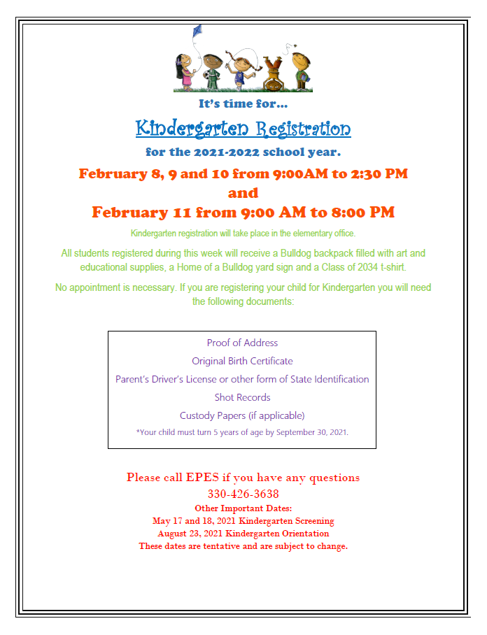 2021-2022 Pre-School and Kindergarten Registration Available
