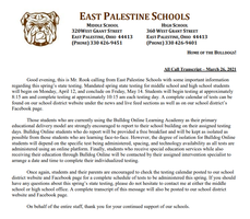 Spring State Testing All Call (March 26, 2021)